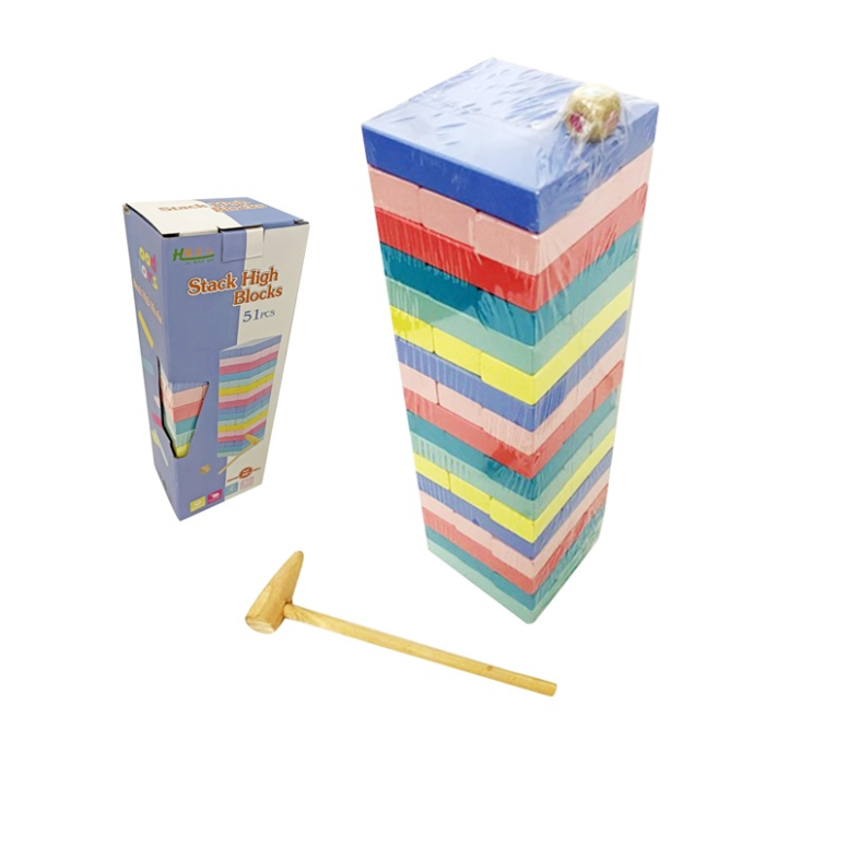 YENGA DE MADERA CON MARTILLO Y DADO