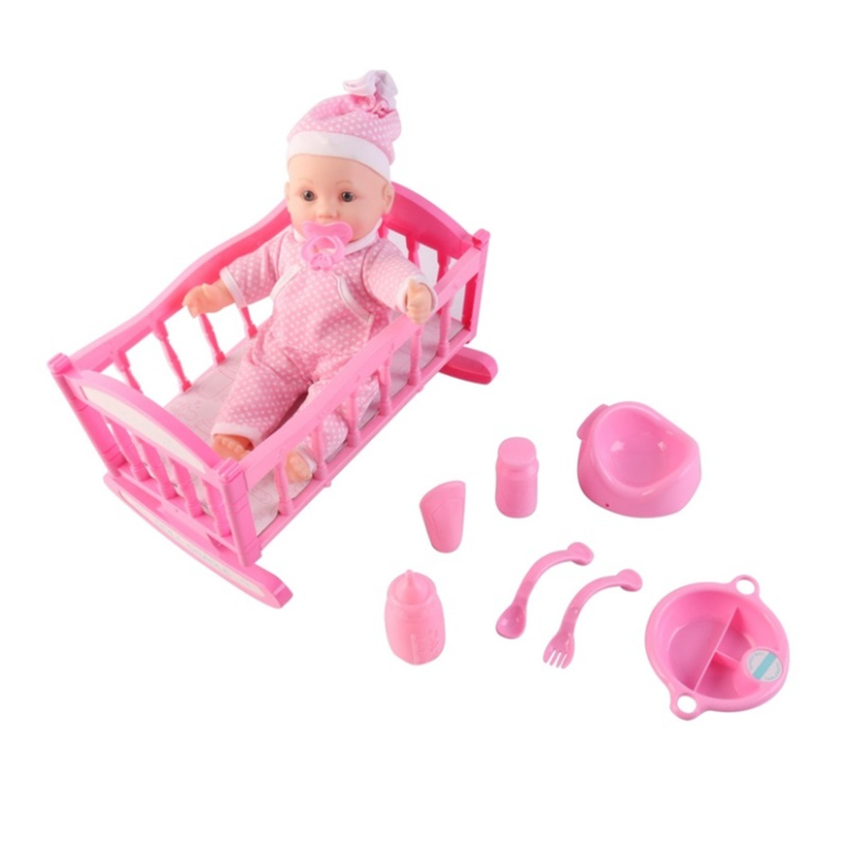 MUNECA 30 CM CON CUNA Y SONIDO