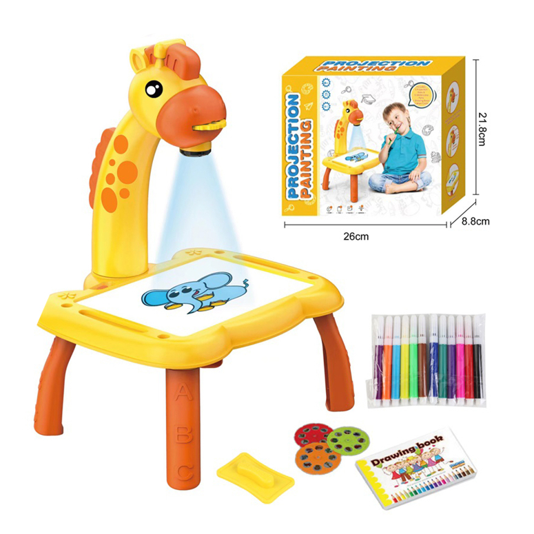 MESA DE DIBUJO Y PROYECTOR DE JIRAFA CON LAPICES Y ACCESORIOS EN CAJA