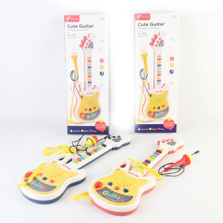 GUITARRA INFANTIL CON LUCES MUSICA Y MICROFONO EN CAJA 