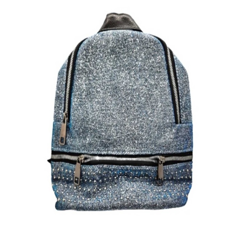 MOCHILA JUVENIL CON BRILLO Y POMPOM
