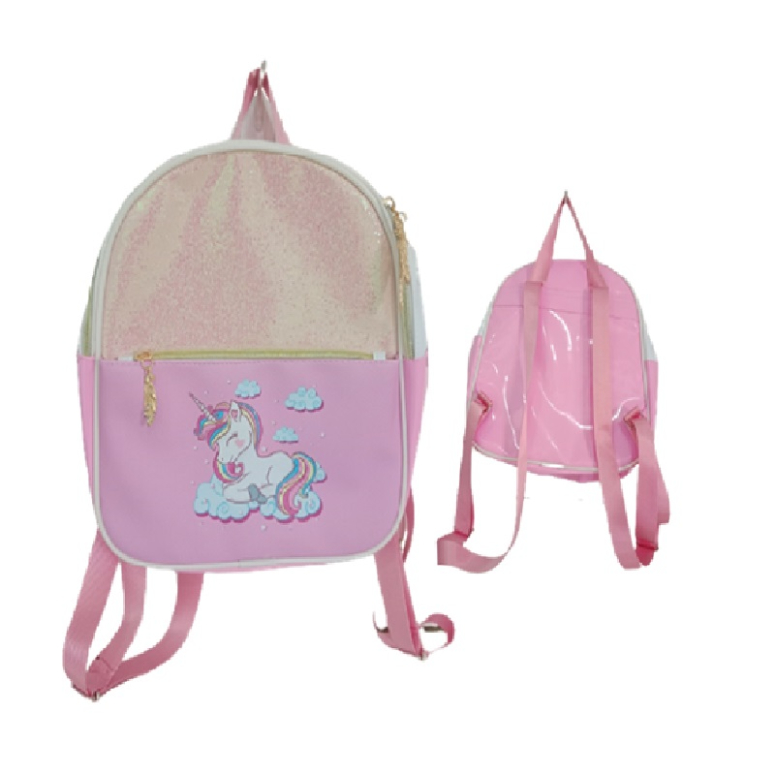 MOCHILA DE TELA SUAVE CON PONY UNICORNIO COLORES