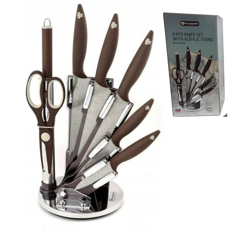 SET DE CUCHILLOS 7 PIEZAS CON BASE MARRON