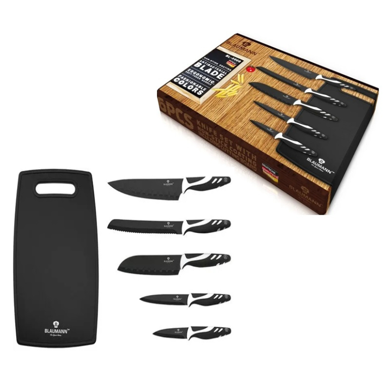 SET CUCHILLOS 6 PCS CON TABLA NEGRO
